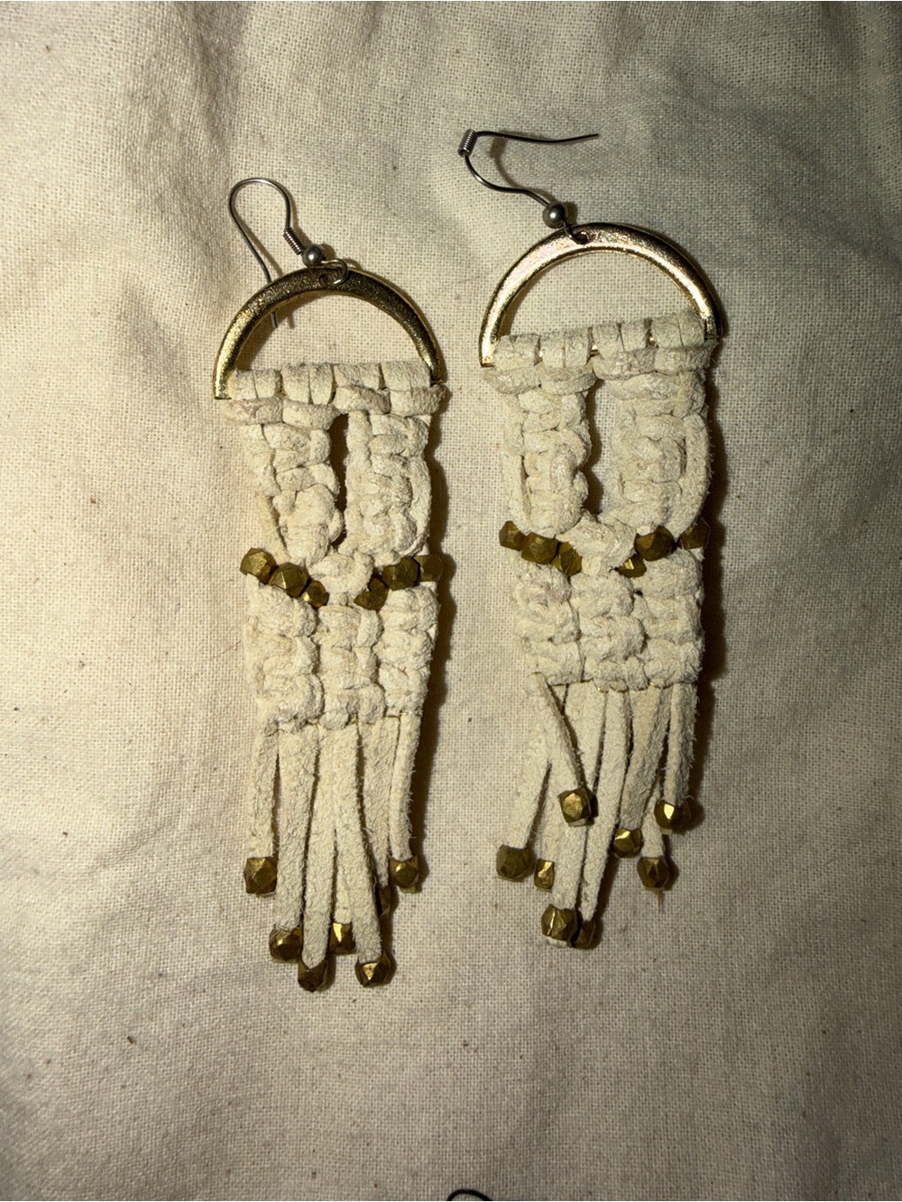 Noonday Collection Handcrafted Macramé Fringe Earrings - Cream with Gold Accents